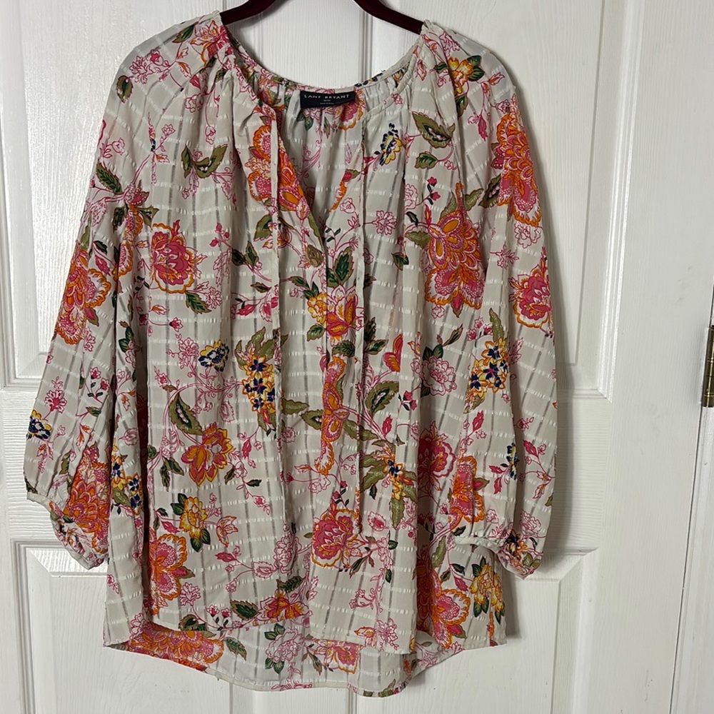 Lane Bryant Home 3/4 Sleeve Notch Neck Tie Front Blouse size 18 / 20